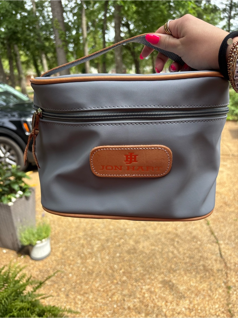 Jon Hart Gray and Tan Cosmetic Train Case